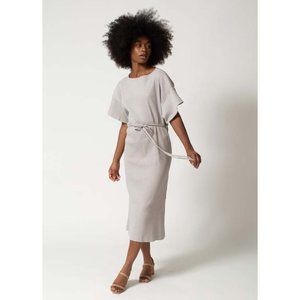 Baserange Clair Dress - Gray Ribbed Cotton Jersey Short Sleeve Wrap Dress